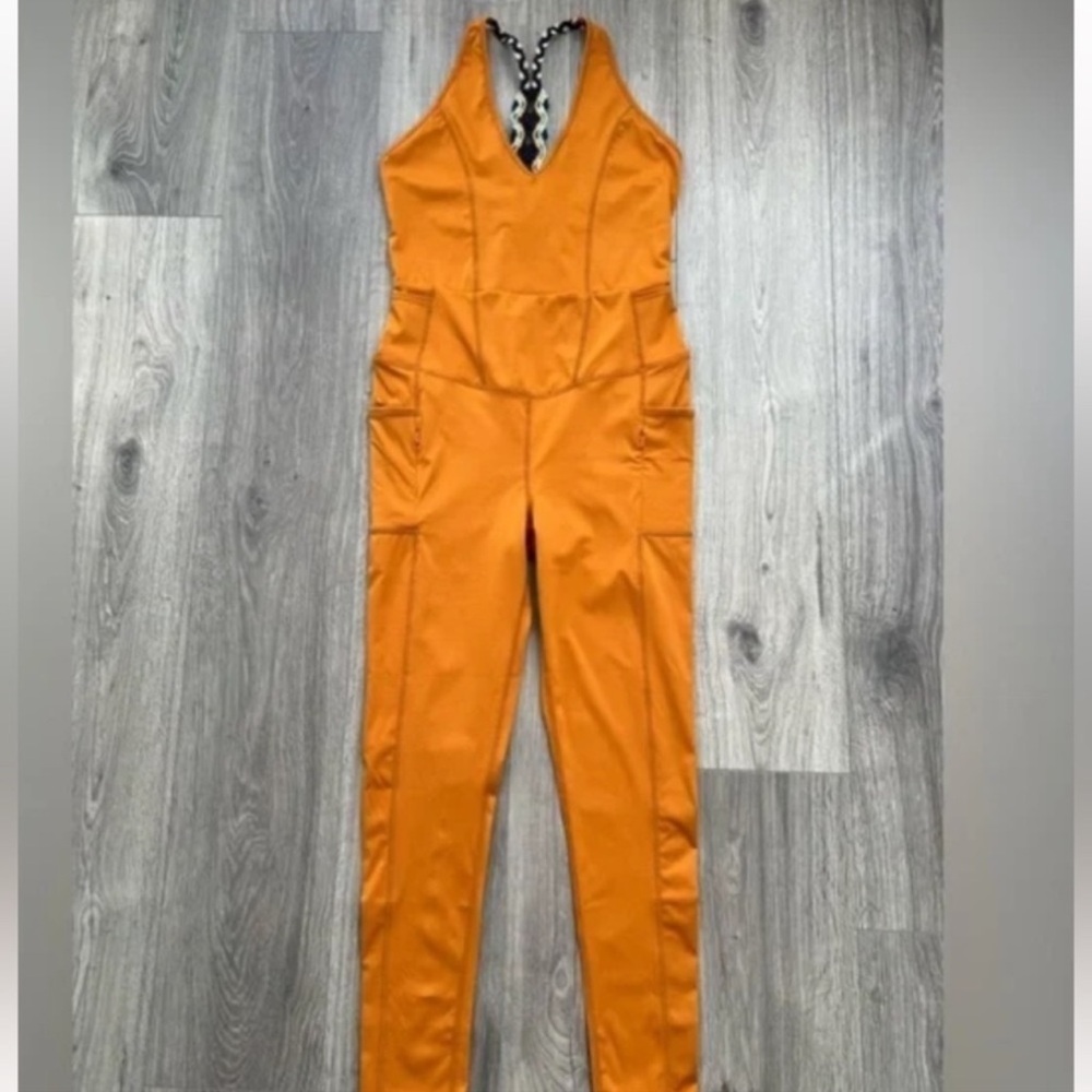 Free People Orange Halter Jumpsuit